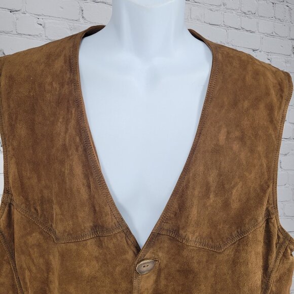 King Ranch Brown Genuine Suede Leather Western Lined Buttoned Vest Size Large L - Picture 7 of 16